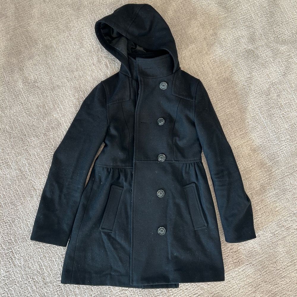 H&M Dark Gray Mid-Length Hooded Peacoat With Pockets